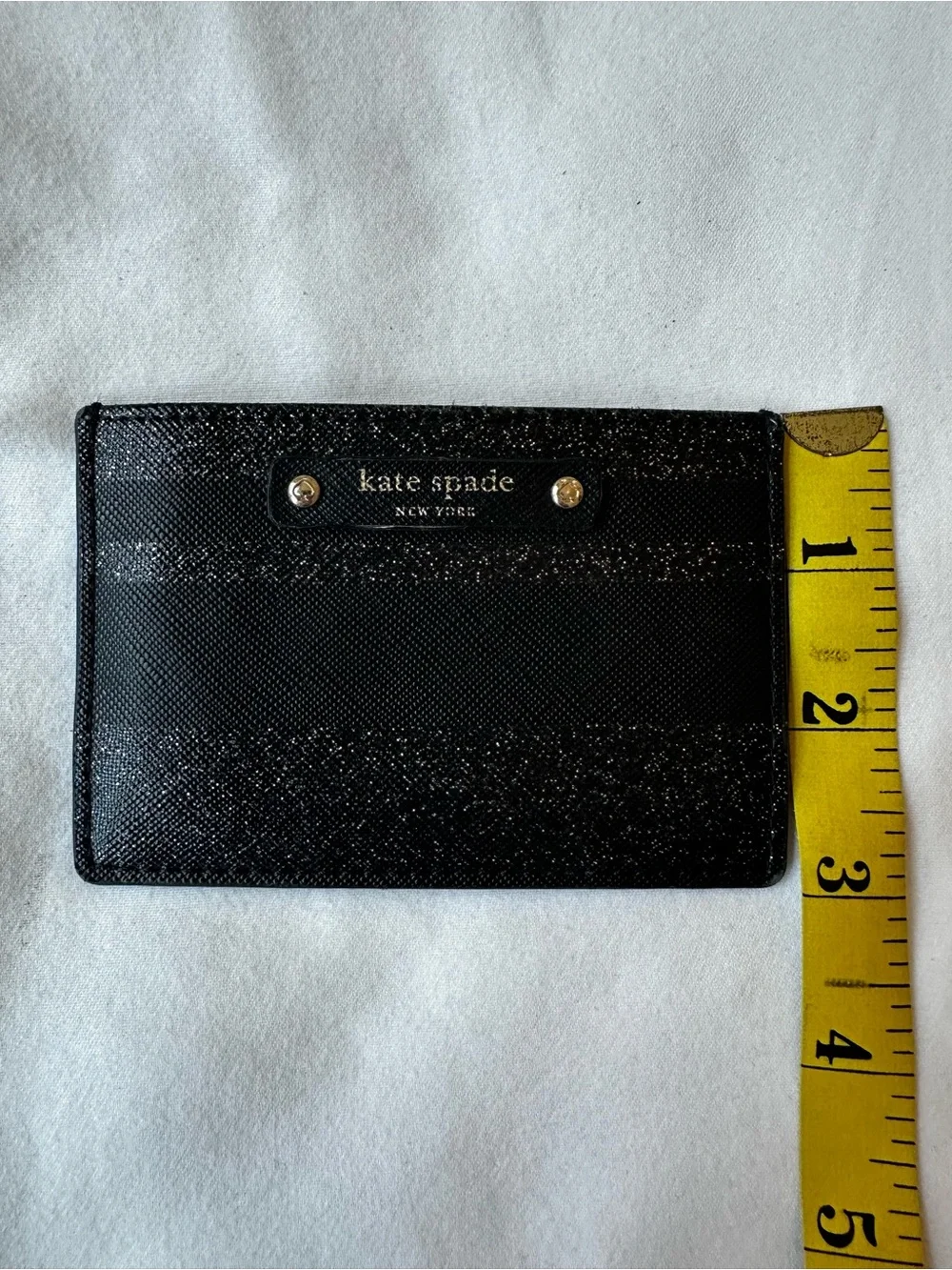 Kate Spade Haven Lane Graham Black Glitter Stripe Leather Card Holder Wallet